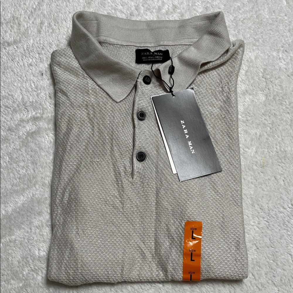 Zara Men Beige Gray Polo Shirt